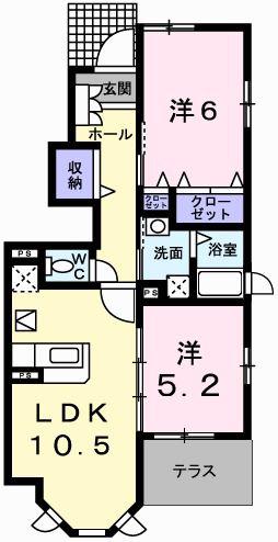 クール・ヴィヴァーチェC(2LDK/1階)の間取り写真