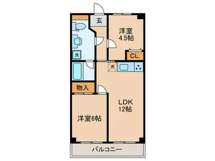 ハピネス飯田6号館(2LDK/3階)の間取り写真