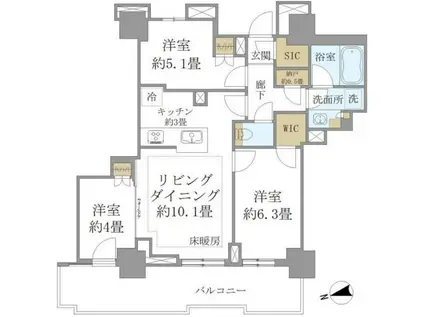 ブリリアタワー聖蹟桜ヶ丘ブルーミングリサイド(3LDK/7階)の間取り写真