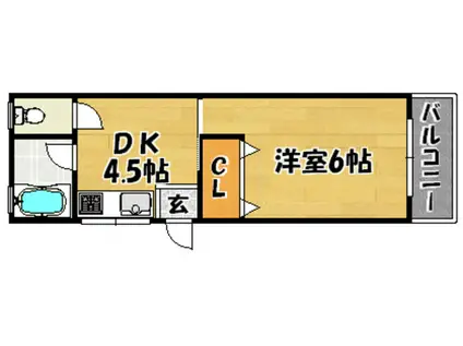 三賀マンション(1DK/6階)の間取り写真