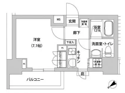 メトロステージ上野(1K/4階)の間取り写真