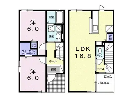 キャッスル福田II(2LDK/1階)の間取り写真