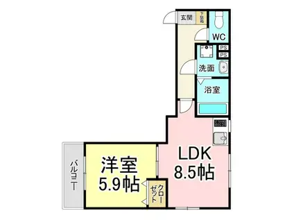 ソレイユ黒崎(1LDK/3階)の間取り写真