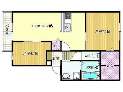 ＪＲ関西本線 柏原駅(大阪) 徒歩9分 3階建 築1年(2LDK/3階)の間取り写真