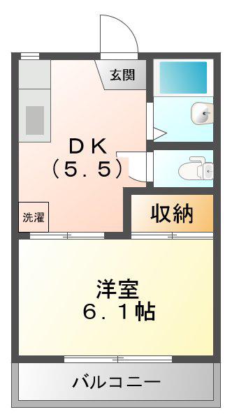 ビラージュ西条(1DK/2階)の間取り写真