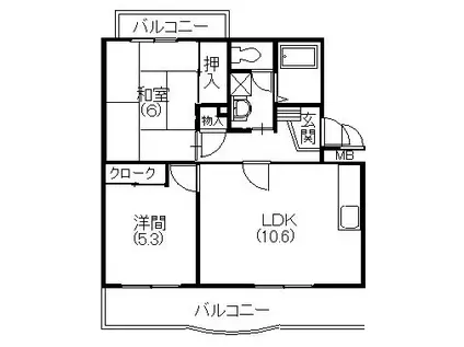 メディオ初生弐番館(2LDK/1階)の間取り写真