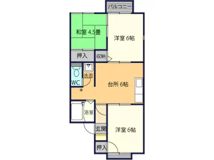 ユニメントのつA(3DK/1階)の間取り写真