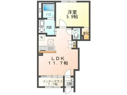 エクセルハイム(1LDK/1階)の間取り写真