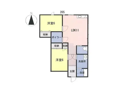 プレデンシア天童(2DK/2階)の間取り写真