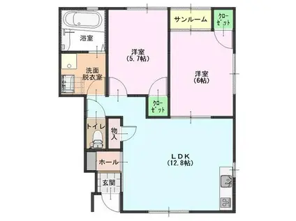 シーザサン(2LDK/1階)の間取り写真
