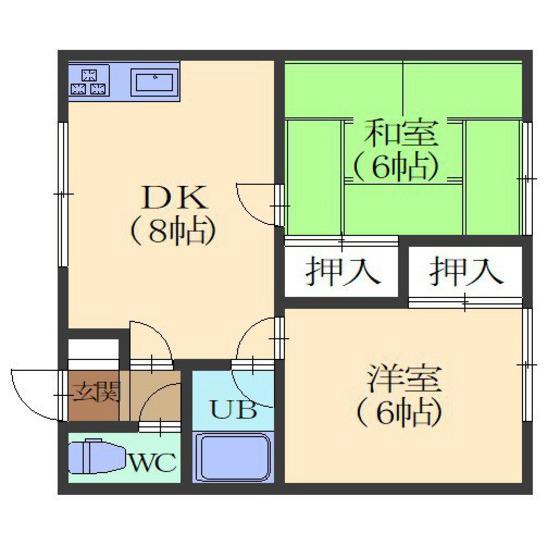 コーポスマイルII(2DK/1階)の間取り写真