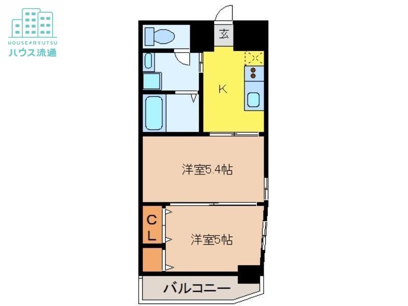 スカイコート西山(2K/8階)の間取り写真