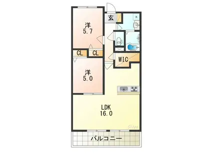 シャンテソレイユ(2LDK/1階)の間取り写真