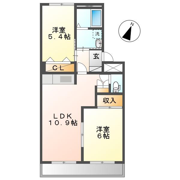 プチフルール(2LDK/2階)の間取り写真