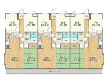 美晴マンションA棟(3LDK/1階)の間取り写真