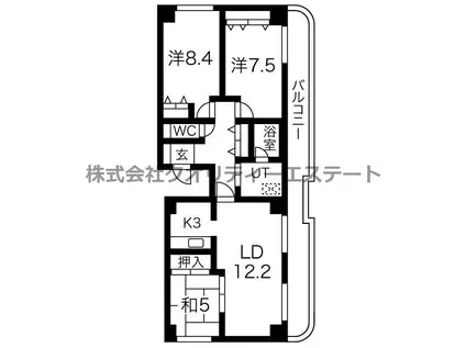 サンタの館医大前(3LDK/9階)の間取り写真