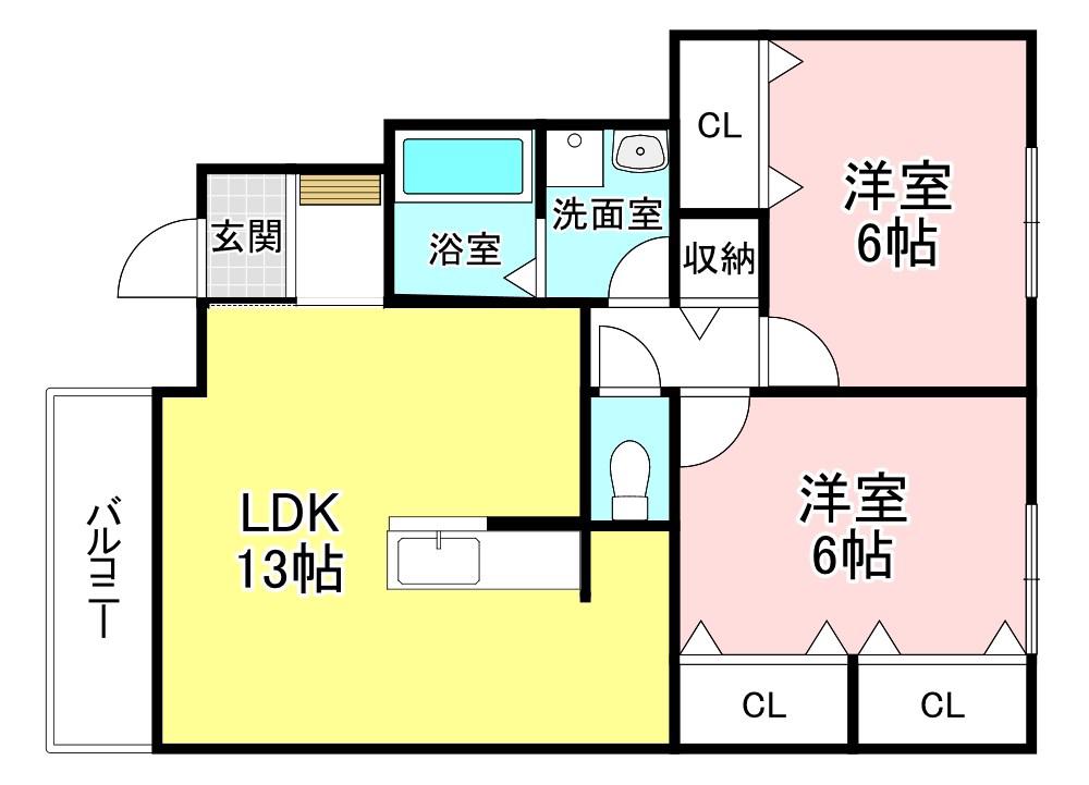 リトルアグリンB棟(2LDK/1階)の間取り写真