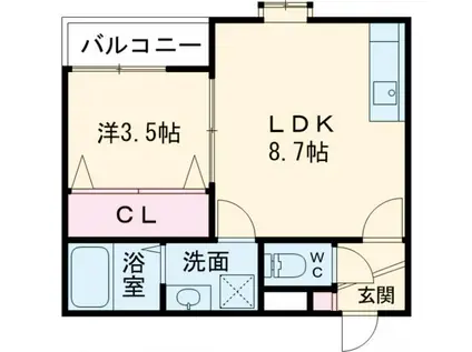 ドラゴンフィールド鳥栖(1LDK/2階)の間取り写真