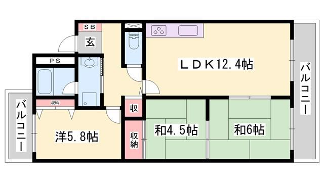 サニーハイツ嵐山(3LDK/3階)の間取り写真