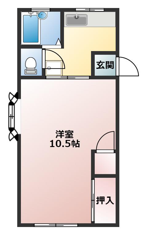 KTハイツ東逗子(1K/1階)の間取り写真