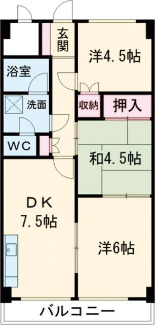 クランブレ西川田(3DK/4階)の間取り写真