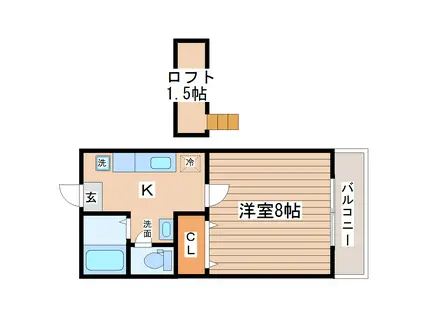 サ ン ト ラ コ ー ト 栗 生 II(1K/2階)の間取り写真