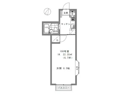 テラス自由が丘(1K/1階)の間取り写真