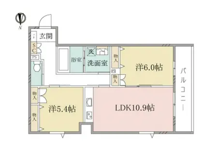 ヘーベルヴィレッジ練馬平和台オカバ練馬平和台ヘーベルV(2LDK/1階)の間取り写真