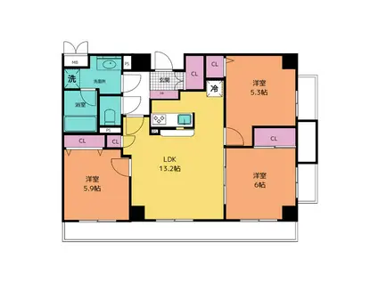 アルカサル三ツ境(3LDK/2階)の間取り写真