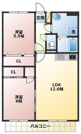 グリーンヒルズ津福(2LDK/5階)の間取り写真
