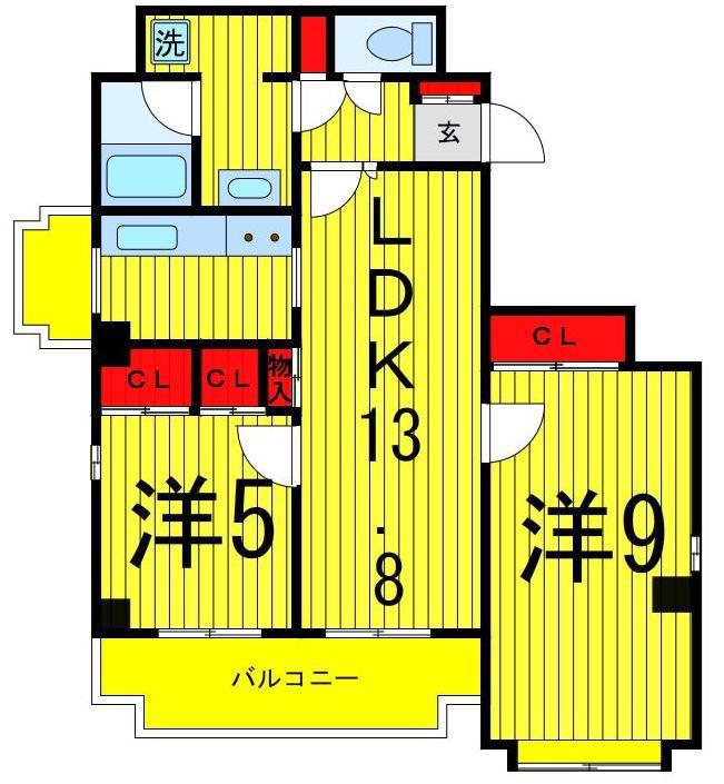 綾東ヴィレッジ弐番館(2LDK/5階)の間取り写真