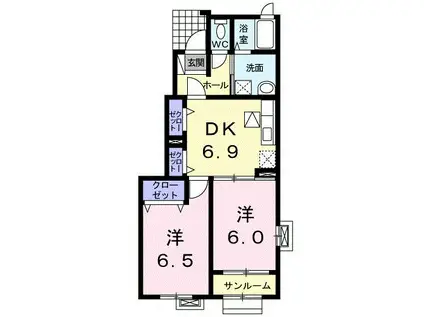 I・T II棟(2DK/1階)の間取り写真