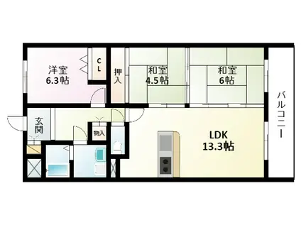 パインコート江坂I(3LDK/4階)の間取り写真