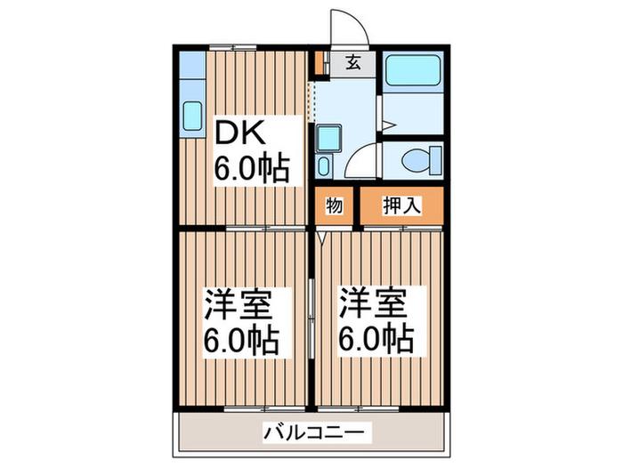 ビラージュビオレつきみ野(2DK/3階)の間取り写真
