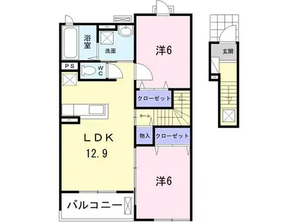 ベル ポストB(2LDK/2階)の間取り写真