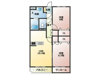 ブリリアントヒル/(2LDK/2階)の間取り写真