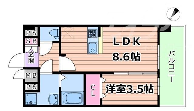 プレサンス京橋GREEN YARDアルミラ(1LDK/8階)の間取り写真