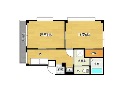 上町コーポレーション(2K/3階)の間取り写真