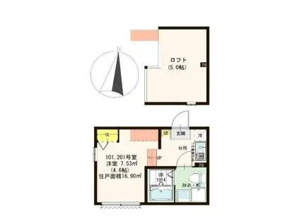 ハーモニーテラス梅島VI(ワンルーム/2階)の間取り写真