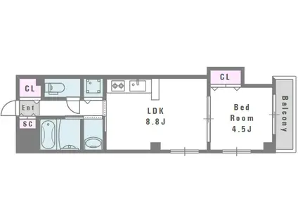 ワールド北田辺(1LDK/5階)の間取り写真