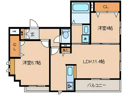 シャーメゾンMIKO(2LDK/3階)の間取り写真