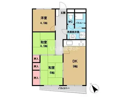 スカイマンション河辺(3DK/2階)の間取り写真