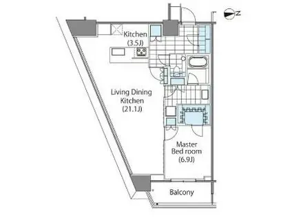 コンフォリア新宿イーストサイドタワー(1LDK/25階)の間取り写真