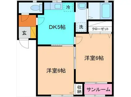 ピアドール(2K/1階)の間取り写真