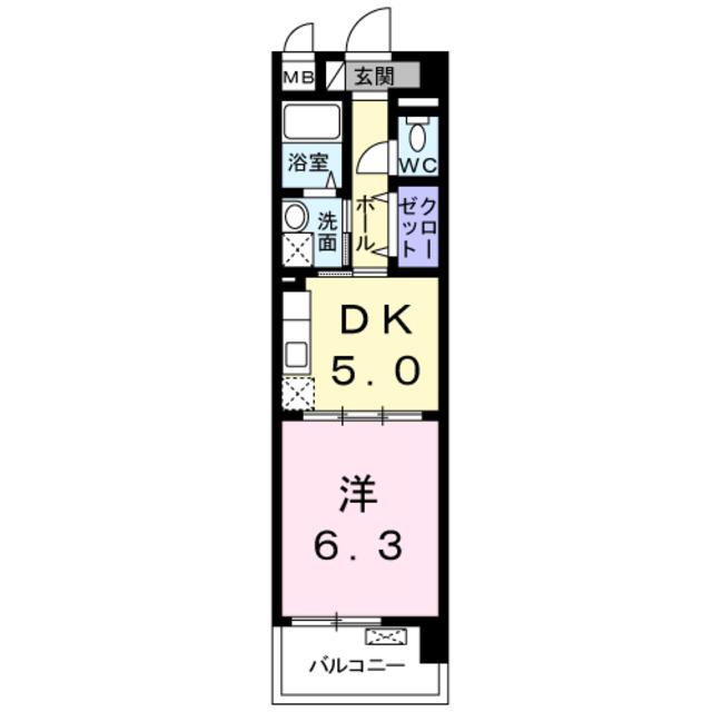 シカタ シャンブレットI(1DK/5階)の間取り写真