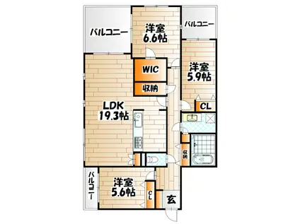 シティーガーデンBONJONOテラス C(3LDK/5階)の間取り写真