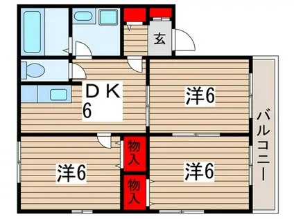 カトレアハイツ園生D棟(3DK/1階)の間取り写真
