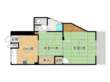 陵西マンション(2DK/1階)の間取り写真