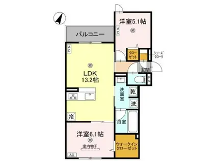 クラシスト苅田イースト B棟(2LDK/2階)の間取り写真