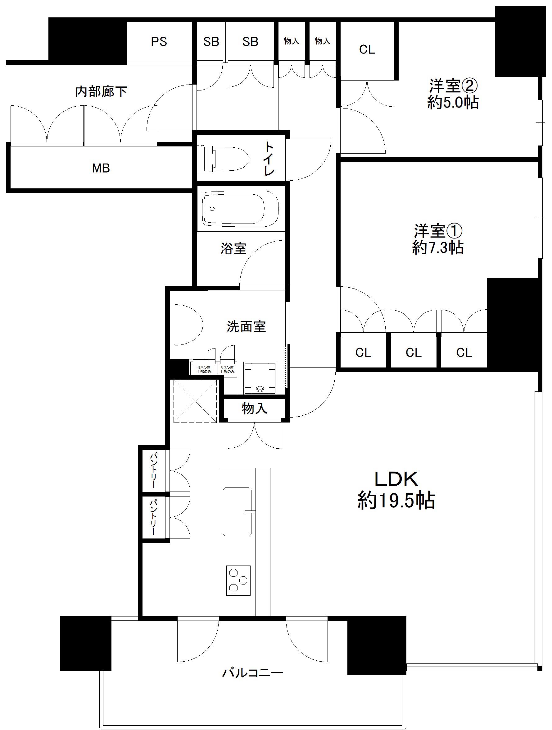 北浜ミッドタワー(2LDK/15階)の間取り写真